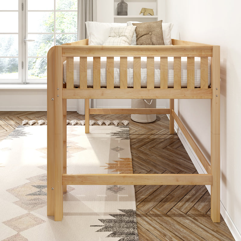 KING NS : Loft Bed Full Mid Loft Bed with Straight Ladder on Front, Natural Birch Slats