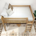 KING NS : Loft Bed Full Mid Loft Bed with Straight Ladder on Front, Natural Birch Slats