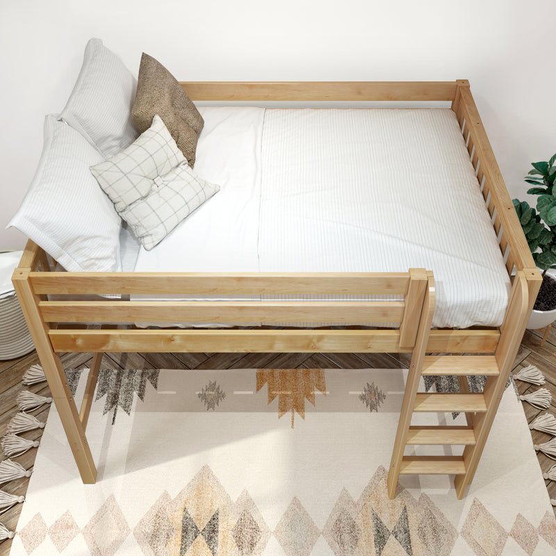 KING NS : Loft Bed Full Mid Loft Bed with Straight Ladder on Front, Natural Birch Slats