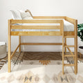 KING NS : Loft Bed Full Mid Loft Bed with Straight Ladder on Front, Natural Birch Slats