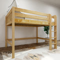 KING NS : Loft Bed Full Mid Loft Bed with Straight Ladder on Front, Natural Birch Slats