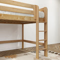 KING NS : Loft Bed Full Mid Loft Bed with Straight Ladder on Front, Natural Birch Slats