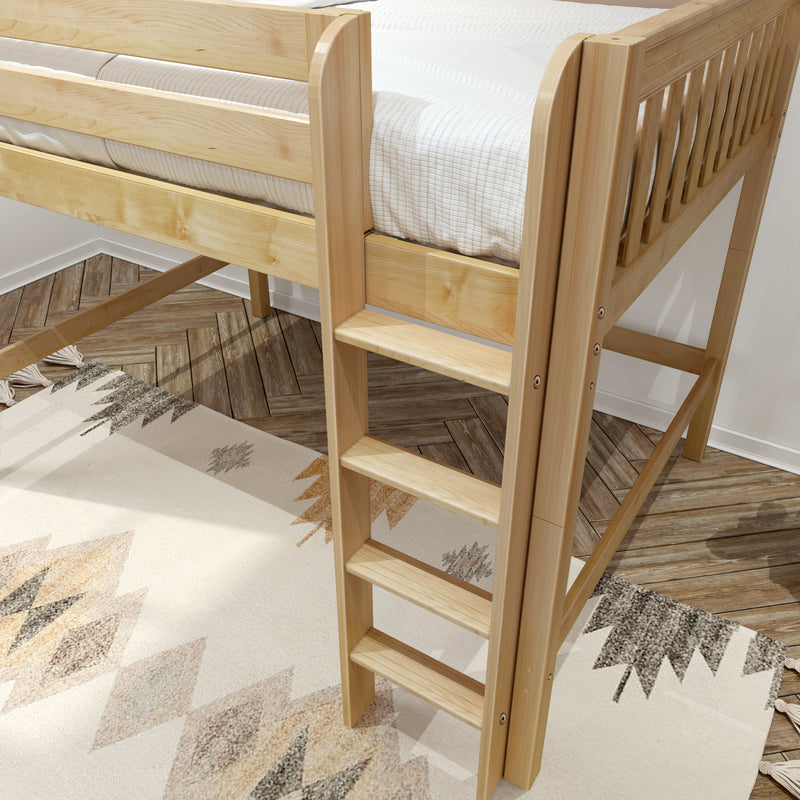 KING NS : Loft Bed Full Mid Loft Bed with Straight Ladder on Front, Natural Birch Slats