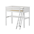 KNOCKOUT1 WP : Loft Bed Twin High Loft Study Bed with Long Desk and Angled Ladder on Front, Classic White Panel