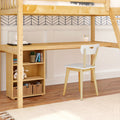 KNOCKOUT8 NS : Loft Bed Twin High Loft w/angled ladder, long desk, 22.5" low bookcase, Slat, Natural