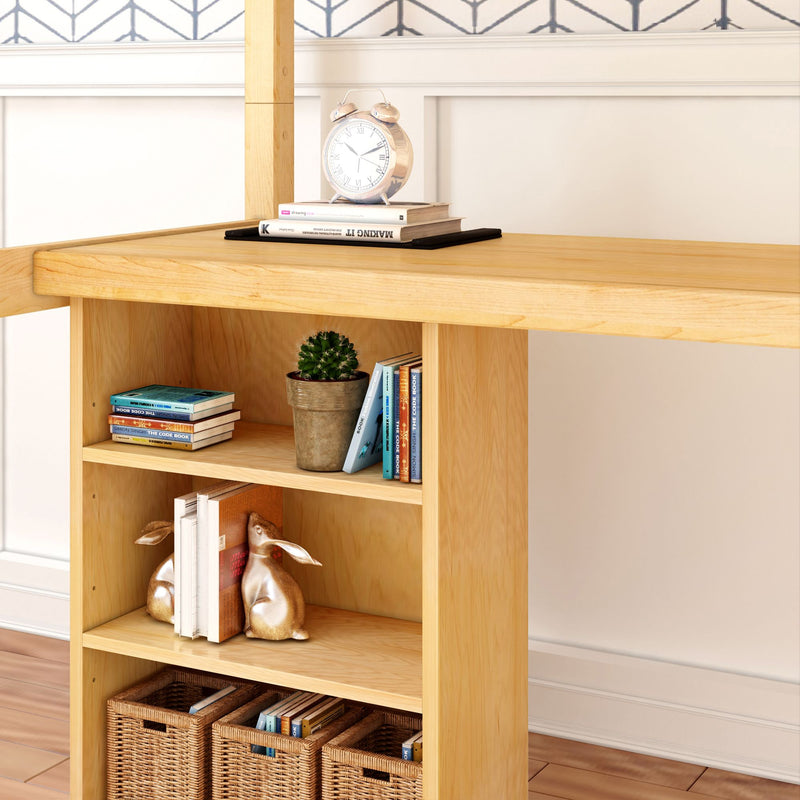 KNOCKOUT8 NS : Loft Bed Twin High Loft w/angled ladder, long desk, 22.5" low bookcase, Slat, Natural