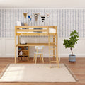 KNOCKOUT8 NS : Loft Bed Twin High Loft w/angled ladder, long desk, 22.5" low bookcase, Slat, Natural