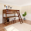 KNOCKOUT8 XL CP : Loft Bed Twin XL High Loft w/angled ladder, long desk, 22.5" low bookcase, Panel, Chestnut