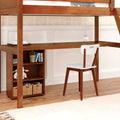 KNOCKOUT8 XL CP : Loft Bed Twin XL High Loft w/angled ladder, long desk, 22.5" low bookcase, Panel, Chestnut