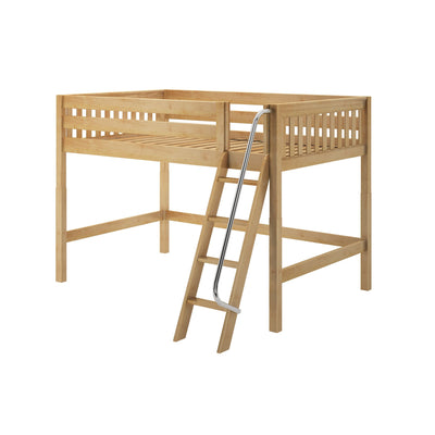 KONG XL NS : Loft Bed Full XL Mid Loft Bed with Angled Ladder on Front, Slat, Natural
