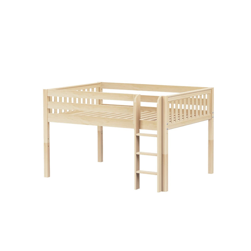 LARGE NS : Loft Bed Full Low Loft Bed with Straight Ladder on Front, Natural Birch Slats