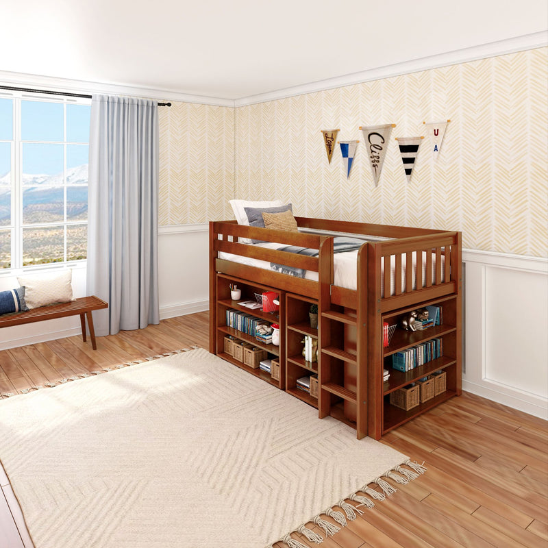 LOW RIDER LIB CS : Loft Bed Twin Library Low Loft, Slat, Chestnut