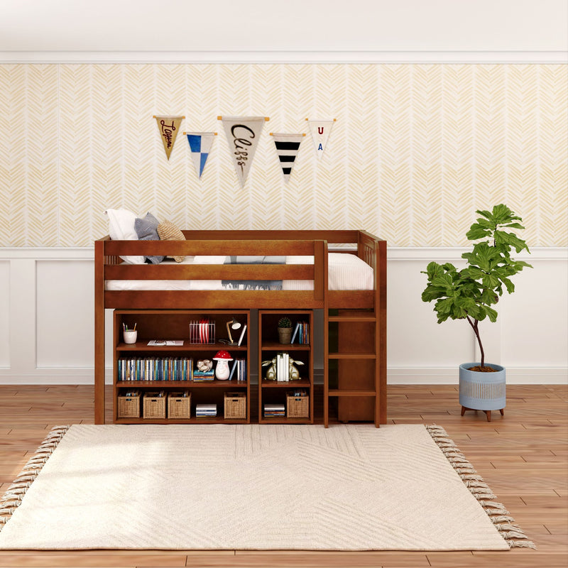 LOW RIDER LIB CS : Loft Bed Twin Library Low Loft, Slat, Chestnut