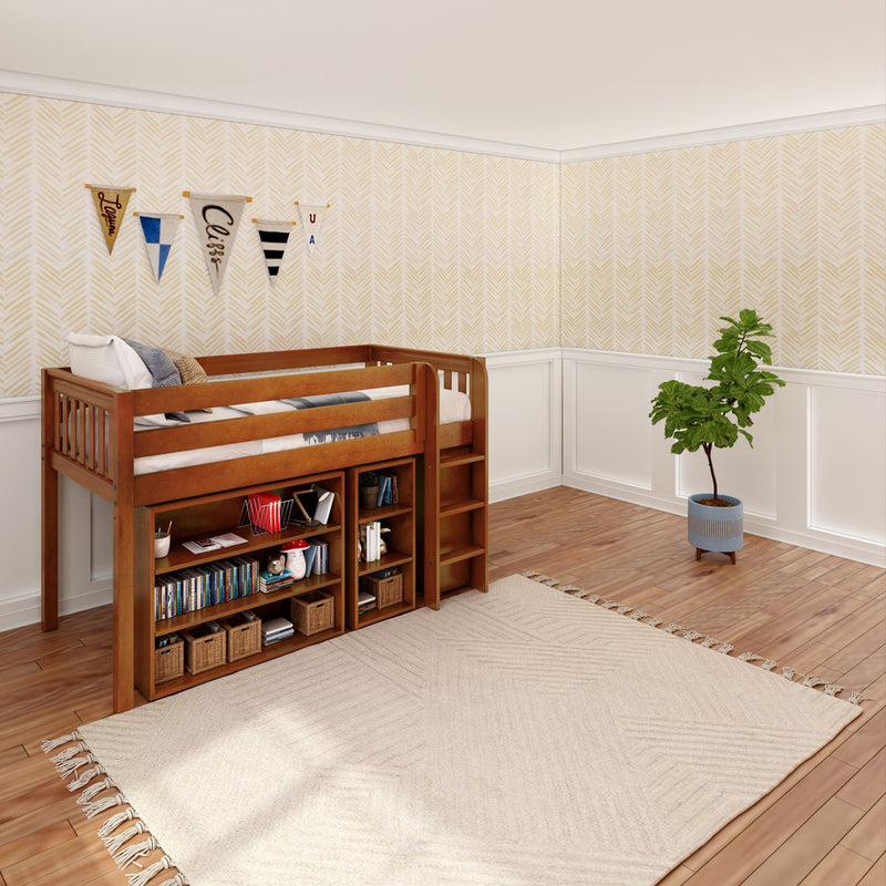 LOW RIDER LIB CS : Loft Bed Twin Library Low Loft, Slat, Chestnut