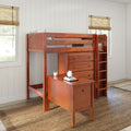 MASTER21 CP : Loft Bed Twin High Loft Bed with Straight Ladder on Front with Desk and 2 x Dresser - Panel, Chestnut