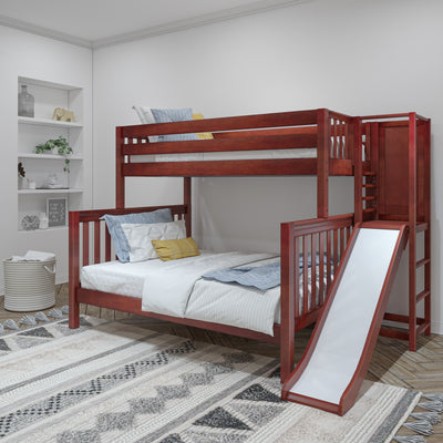 MELD XL CS : Bunk Bed Twin XL over Queen High Bunk Bed with Slide Platform, Slat, Chestnut