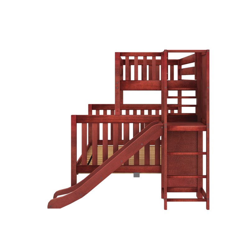 MELD XL CS : Bunk Bed Twin XL over Queen High Bunk Bed with Slide Platform, Slat, Chestnut