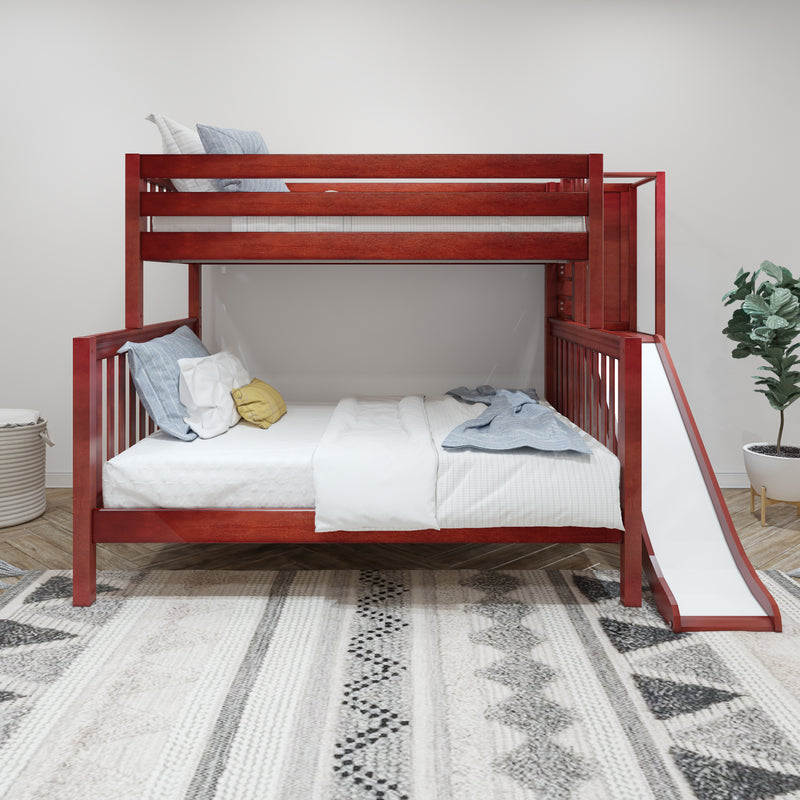 MELD XL CS : Bunk Bed Twin XL over Queen High Bunk Bed with Slide Platform, Slat, Chestnut