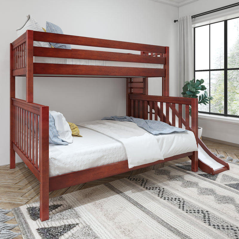 MELD XL CS : Bunk Bed Twin XL over Queen High Bunk Bed with Slide Platform, Slat, Chestnut