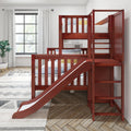 MELD XL CS : Bunk Bed Twin XL over Queen High Bunk Bed with Slide Platform, Slat, Chestnut