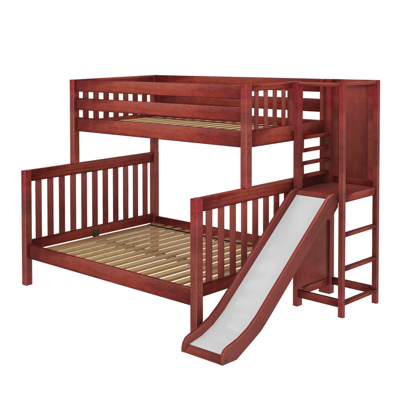 MELD XL CS : Bunk Bed Twin XL over Queen High Bunk Bed with Slide Platform, Slat, Chestnut