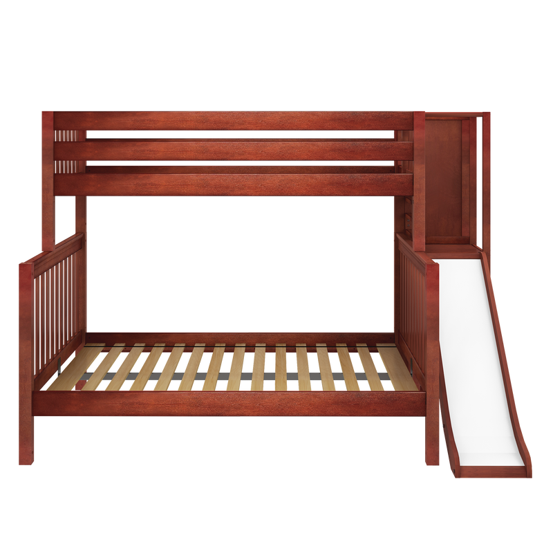 MELD XL CS : Bunk Bed Twin XL over Queen High Bunk Bed with Slide Platform, Slat, Chestnut