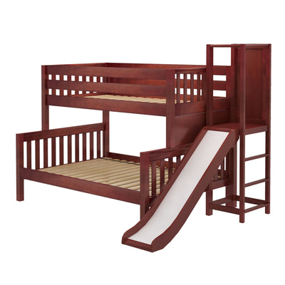 MERGE CS : Bunk Bed Low Twin over Full Bunk Bed with Slide Platform, Slat, Chestnut