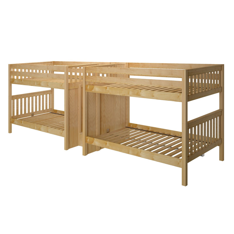 META XL NS : Quad Bunk Full XL Quadruple Bunk Bed with Stairs, Slat, Natural