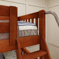 MIDDLE CS : Quad Corner Bunk Full Medium Corner Bunk Bed with Ladder + Stairs - L, Slat, Chestnut