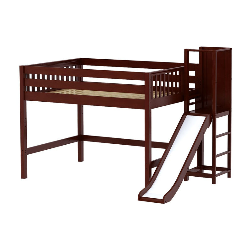 NICHE CS : Loft Bed Full Mid Loft Bed with Slide Platform, Slat, Chestnut