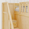 PEAK NS : Corner Loft Bed Full + Twin High Corner Loft Bed with Stairs + Angled Ladder on Right on Front, Natural Birch Slats
