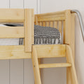 PEAK NS : Corner Loft Bed Full + Twin High Corner Loft Bed with Stairs + Angled Ladder on Right on Front, Natural Birch Slats