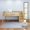 PERFECT NS : Loft Bed Full Low Loft Bed with Stairs on End, Natural Birch Slats