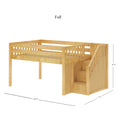 PERFECT NS : Loft Bed Full Low Loft Bed with Stairs on End, Natural Birch Slats