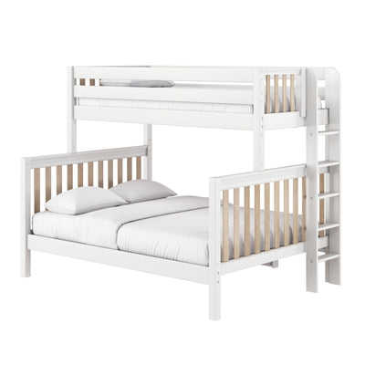 PLUSH XL 1 MWS : Staggered Bunk Beds Modern Twin XL over Queen High Bunk Bed with Straight Ladder on End