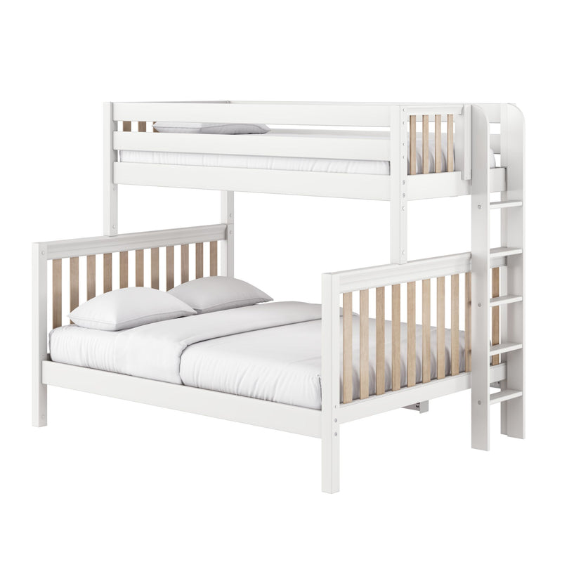 PLUSH XL 1 MWS : Staggered Bunk Beds Modern Twin XL over Queen High Bunk Bed with Straight Ladder on End