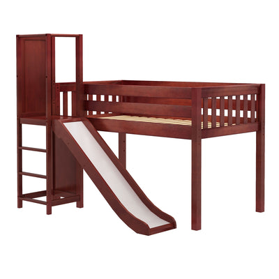 POCUS CS : Play Loft Beds Twin Low Loft Bed with Slide Platform, Slat, Chestnut