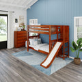 POOF XL CS : Bunk Bed Twin XL High Bunk Bed with Slide Platform, Slat, Chestnut