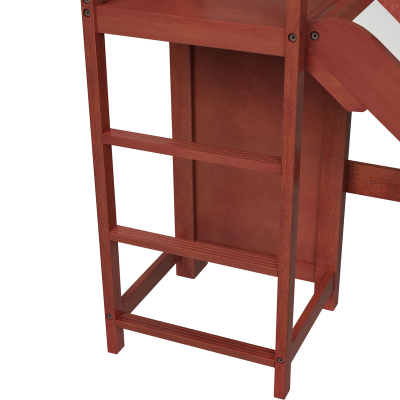 POOF XL CS : Bunk Bed Twin XL High Bunk Bed with Slide Platform, Slat, Chestnut