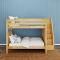 POPPER XL NS : Bunk Bed Classic High Queen Bunk Bed with Stairs on End, Natural Birch Slats