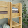 QUADRANT NP : Quad Corner Bunk Full + Twin High Quad Corner Bunk with Left Angled Ladder + Right Straight Ladder on Front, Natural Birch Panel