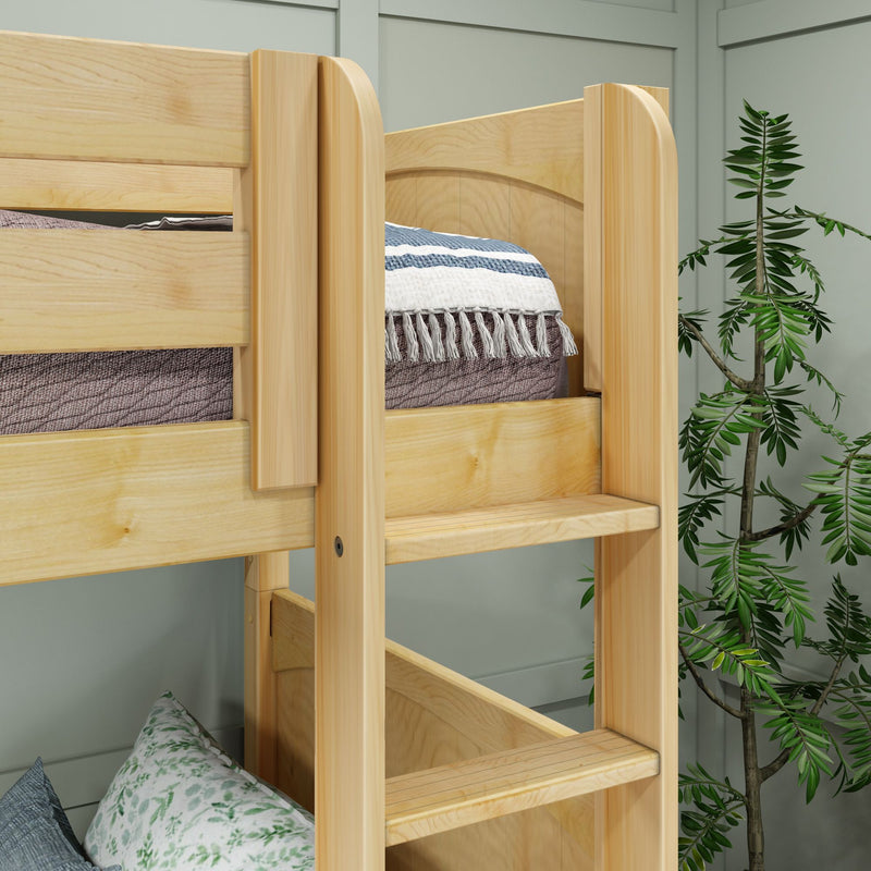 QUADRANT NP : Quad Corner Bunk Full + Twin High Quad Corner Bunk with Left Angled Ladder + Right Straight Ladder on Front, Natural Birch Panel
