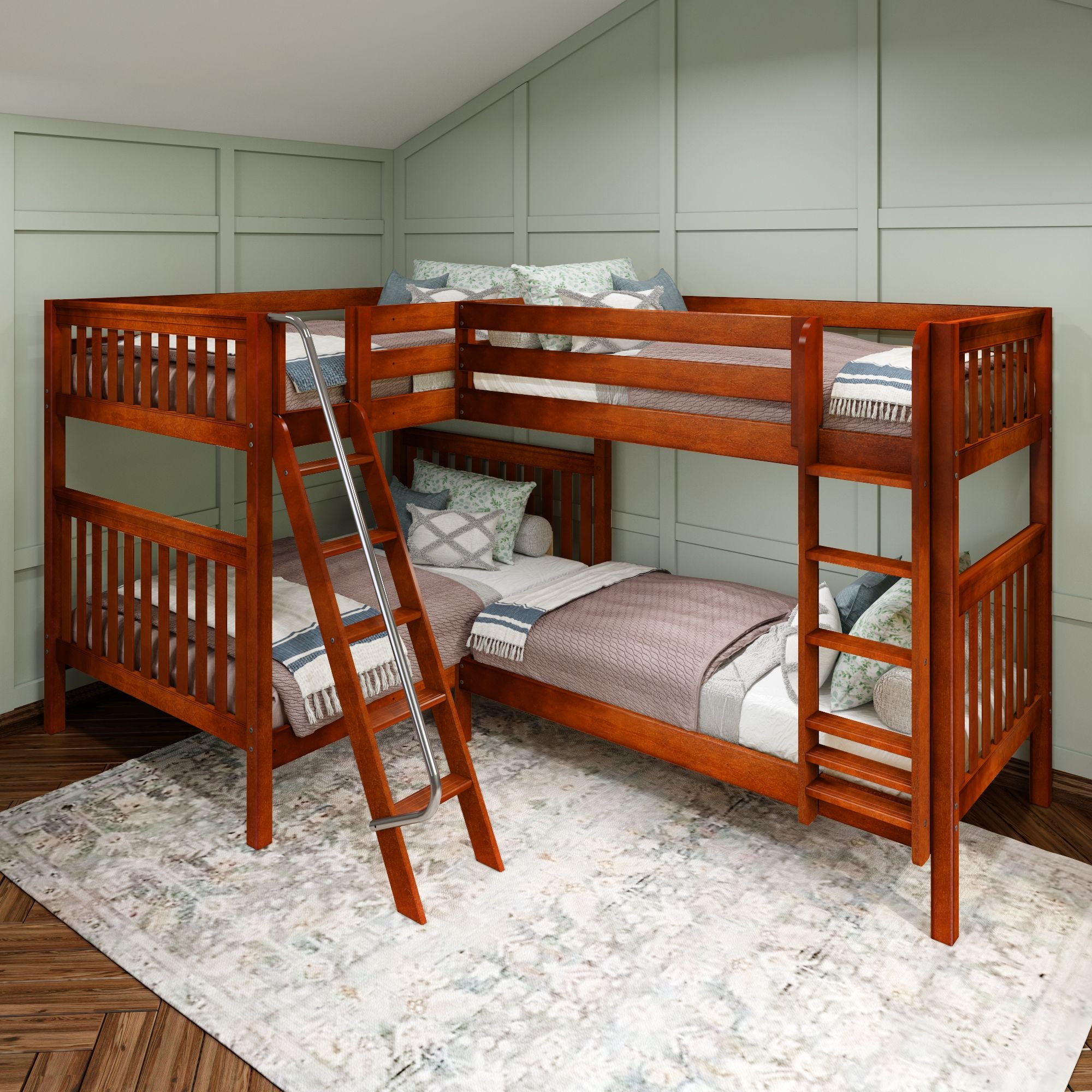 Full XL + Twin XL High Corner Bunk with Ladders – Maxwood Furniture