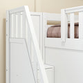 QUADRIVIAL XL WS : Quad Corner Bunk Queen + Twin XL High Quad Corner Bunk with Stairs + Angled Ladder on Right Front, Classic White Slats