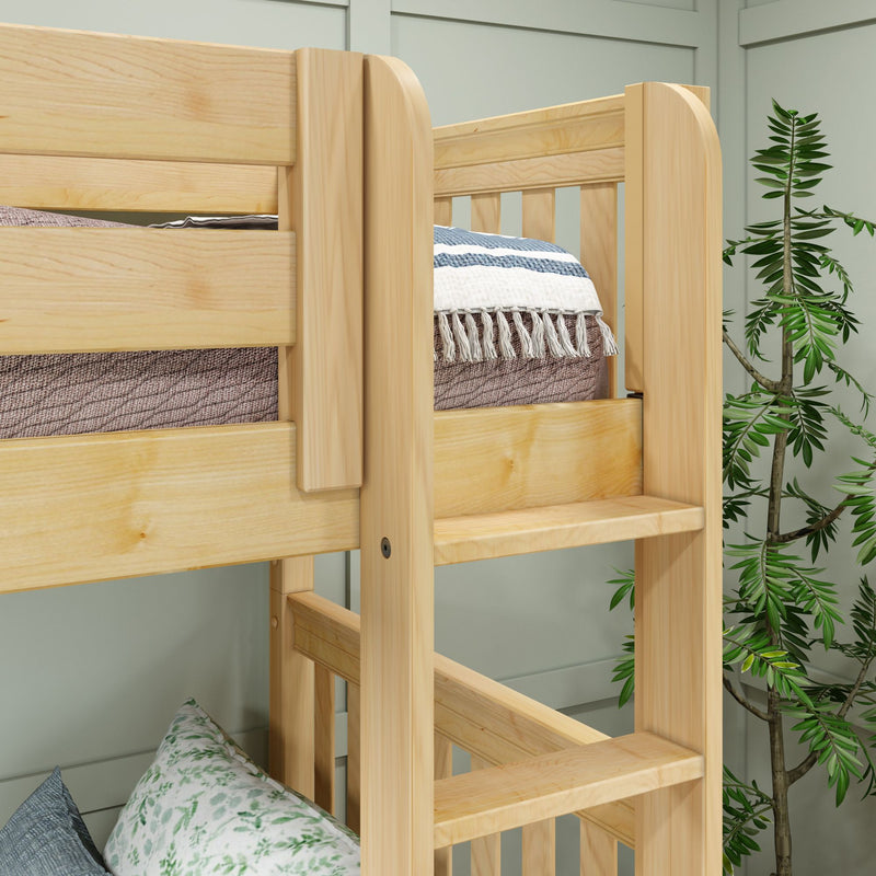 QUART XL NS : Quad Corner Bunk Queen + Twin XL High Quad Corner Bunk with Two Straight Ladders on Front, Natural Birch Slats