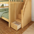 QUASAR NS : Bunk Bed Classic Mid Full Bunk Bed with Stairs on End, Natural Birch Slats