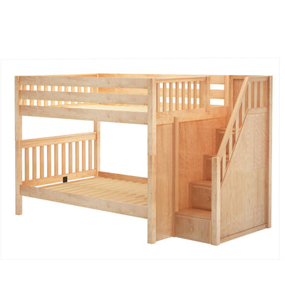 QUASAR XL NS : Bunk Bed Full XL Medium Bunk Bed with Stairs, Slat, Natural
