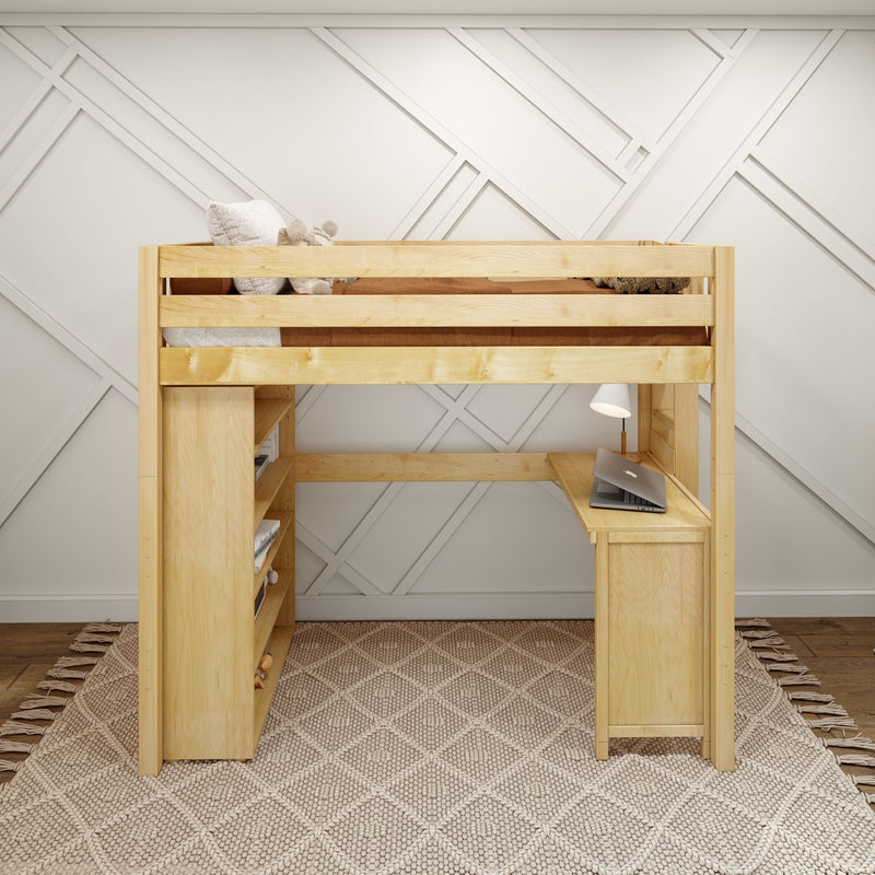 SLAM2 NS : Loft Bed Twin High Loft Bed with Straight Ladder on end, Storage + Desk, Slat, Natural