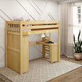 SLAM2 NS : Loft Bed Twin High Loft Bed with Straight Ladder on end, Storage + Desk, Slat, Natural