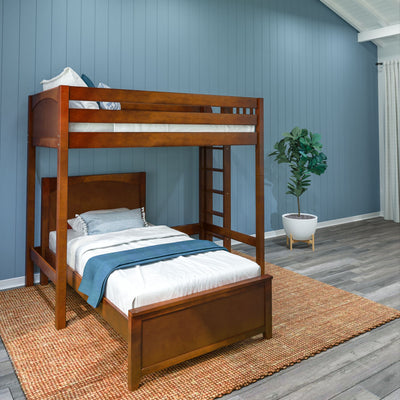 SLAM4 CP : Loft Bed Twin High Loft Bed with Straight Ladder on End + Twin Bed, Panel, Chestnut